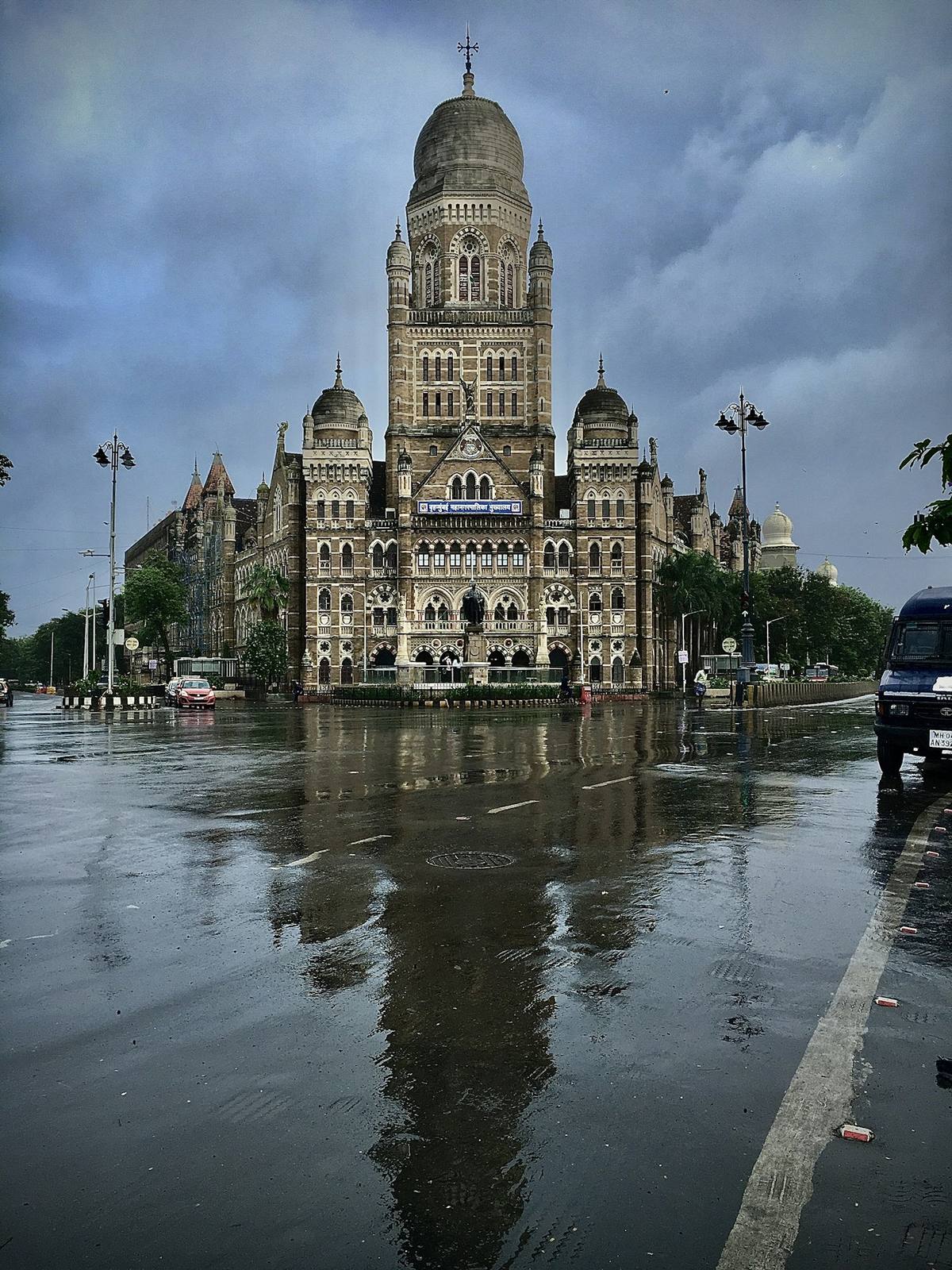 A heritage stone building in south Mumbai after the rain